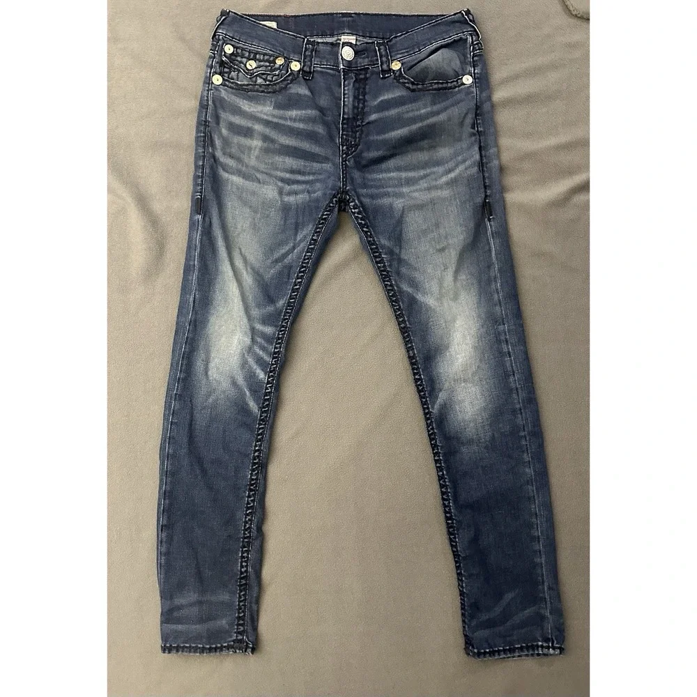 True Religion Rocco Relaxed Skinny Jeans Men's Size 36 Whiskered Denim Stretch